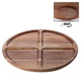 Deconox 4 Bölmeli 360° Dönerli Akasya Ahşap Sunum Tabağı, 30 cm Çap, 2,2 cm Kalınlık, Yuvarlak Servis Tepsisi, Peynir, Kuruyemiş ve Atıştırmalık İçin, 1 Adet