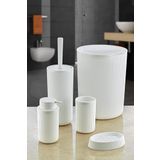 Deconox 5 Parça Lüx Plastik Banyo Seti 7 Litre Dokunmatik Çöp Kovalı, Antibakteriyel Fırça (Siyah-Gri) (BEYAZ)