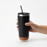 Deconox 590 ml Paslanmaz Çelik Pipetli Termos Kupa - 4 Renk Seçeneği (Siyah, Yeşil, Gri, Mavi) - Sıcak ve Soğuk Tutan Mug - Araç ve Ofis Bardağı (SİYAH)