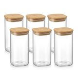 Deconox 6 Adet Bambu Kapaklı Kare Cam Kavanoz 300 ml, Şeffaf Erzak Saklama Kabı, Silikon Contalı Kapaklı Mutfak Düzenleyici Kavanoz Seti, Baharat, Kahve, Çay, Kuruyemiş, Gıda Saklama Kabı