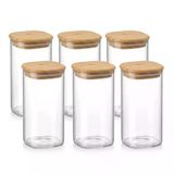 Deconox 6 Adet Bambu Kapaklı Kare Cam Kavanoz 300 ml, Şeffaf Erzak Saklama Kabı, Silikon Contalı Kapaklı Mutfak Düzenleyici Kavanoz Seti, Baharat, Kahve, Çay, Kuruyemiş, Gıda Saklama Kabı