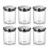 Deconox 6 lı Kare Cam Kavanoz Seti, Paslanmaz Çelik Kapaklı Şeffaf Saklama Kabı, Baharat ve Kuru Gıda Organizeri, 9cm x 6,5 cm 200ml