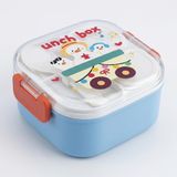 Deconox 600 ml Yemek Kabı, 4 Bölmeli Kilitli Lunch Box, Kaşık Dahil Renkli Desenli Saklama ve Taşıma Kabı, 14x14x8 cm