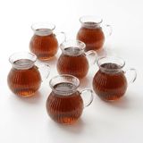 Deconox 6'lı Kulplu Borosilikat Fitil Desenli Cam Çay Bardağı Seti - Geniş Ağızlı Tombul Tasarım, Isıya Dayanıklı Çay Takımı 180ML