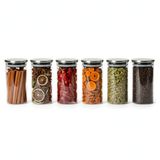 Deconox 6’lı Paslanmaz Metal Vakum Kapaklı Cam Baharatlık Seti, Hava Almaz Silikon Contalı Lüks Erzak Saklama Kabı, Modern Mutfak Düzenleyici Kavanoz 200ml-250ml-325ml Seçenekli (325ML - 6.5CM-12CM)