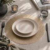 Deconox 6'lı Plastik Amerikan Servis Seti, Yuvarlak 38 cm Gold Yaprak Desenli Supla, Yıkanabilir Silinebilir Tabak Altlığı, Yemek Masası Servis Sunum Matı
