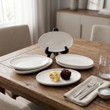 Deconox 6'lı Porselen Küçük Boy Oval Tabak Seti - Minimalist Beyaz Sunum Tabağı Kahvaltılık Mezelik ve Sosluk Servis Takımı (16 x 9,7 x 2,2 cm)