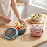 Deconox 700 ml Paslanmaz Çelik Yemek Kabı, Kaşıklı, Saplı ve Kilitli Yuvarlak Lunch Box, Mavi Yeşil Pembe Renk Seçenekli, 12x11x13cm Kapaklı Saklama ve Taşıma Kabı
