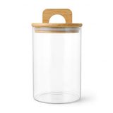 Deconox 900 ml Bambu Kapaklı Yuvarlak Cam Kavanoz, 10 cm Çap × 15 cm Yükseklik, Contalı Kulplu Şeffaf Erzak ve Kuru Gıda Saklama Kabı, Kahve Çay Şeker Bakliyat İçin