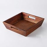 Deconox Akasya Ahşap Ekmek Sepeti 25 x 25 cm, Kulplu Kare Sunum Sepeti, Kahvaltı, Ekmek, Kruvasan, Meyve ve Sofra Sunumu İçin Dekoratif Ahşap Servis Sepeti
