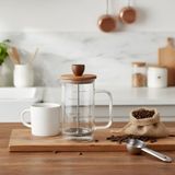 Deconox Akasya Ahşap Kapaklı Borosilikat Cam French Press - Ölçü Çizgili Kahve ve Çay Demliği (350ml ve 600ml Boy Seçenekli) (300ML)