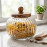Deconox Akasya Ahşap Kapaklı Borosilikat Cam Kavanoz - Vakumlu Contalı Hava Sızdırmaz Erzak Saklama Kabı (950 ml, 1200 ml, 1500 ml Boy Seçenekli) (1200ML)