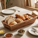 Deconox Akasya Ekmek Sepeti 33 x 15 cm - Dikdörtgen Ahşap Ekmeklik, Sunum ve Servis Sepeti, Tezgah ve Kahvaltılık Düzenleyici
