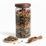 Deconox Akasya Kapaklı Çizgili Cam Kavanoz (1000ml /1 Litre) | Hava Geçirmez, Modern Fitilli Tasarım Gıda Saklama Kabı | Kahve, Çay, Kuruyemiş ve Bakliyat Kavanozu (9x20cm)