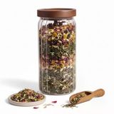 Deconox Akasya Kapaklı Çizgili Cam Kavanoz (1000Ml /1 Litre) | Hava Geçirmez, Modern Fitilli Tasarım Gıda Saklama Kabı | Kahve, Çay, Kuruyemiş