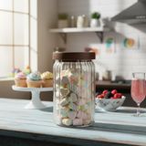 Deconox Akasya Kapaklı Çizgili Cam Kavanoz (750 ml) | Hava Geçirmez, Modern Fitilli Tasarım Gıda Saklama Kabı | Bakliyat, Kahve, Çay ve Kuruyemiş Kavanozu (9x15 cm)