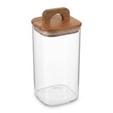 Deconox Akasya Kapaklı Kare Cam Kavanoz 1500 ml, 10 × 20 cm, Contalı Tutma Kulplu Şeffaf Erzak Kabı, Makarna Pirinç Bakliyat Yulaf Kuruyemiş ve Kuru Gıda Saklama Kavanozu