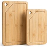 Deconox Bambu 2’li Kesim Panosu Seti, 16X26 cm ve 20X30 cm Doğal Bambu Kesim Tahtası, Oluklu Kenarlı Askı Delikli Mutfak Doğrama Sunum Peynir Ekmek Sebze Meyve Kesme Panosu - 0 - 19 L