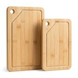 Deconox Bambu 2’li Kesim Panosu Seti, 16x26 cm ve 20x30 cm Doğal Bambu Kesim Tahtası, Oluklu Kenarlı Askı Delikli Mutfak Doğrama Sunum Peynir Ekmek Sebze Meyve Kesme Panosu