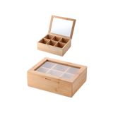 Deconox Bambu 6 Bölmeli Çay Kutusu -%100 Orjinal Bambu Mıknatıslı Kapak 21x16,5 x7cm