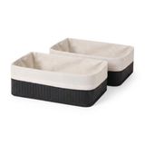 Deconox Bambu Çok Amaçlı Saklama Kutusu, Siyah Küçük Boy Organizer, 25x15x8 cm Kumaş İç Hazneli Dekoratif Düzenleyici Sepet, Banyo Makyaj Masaüstü Dolap İçi Saklama Kutusu (2 ADET)