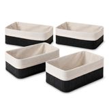 Deconox Bambu Çok Amaçlı Saklama Kutusu, Siyah Küçük Boy Organizer, 25x15x8 cm Kumaş İç Hazneli Dekoratif Düzenleyici Sepet, Banyo Makyaj Masaüstü Dolap İçi Saklama Kutusu (4 ADET)