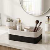Deconox Bambu Çok Amaçlı Saklama Kutusu, Siyah Küçük Boy Organizer, 25x15x8 cm Kumaş İç Hazneli Dekoratif Düzenleyici Sepet, Banyo Makyaj Masaüstü Dolap İçi Saklama Kutusu
