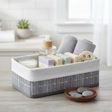 Deconox Bambu Detaylı Çok Amaçlı Saklama Kutusu – 25x15x8 cm Dekoratif Kumaş Organizer | Mutfak, Banyo, Dolap İçi ve Raf Düzenleyici | Çekmece İçi Derin Organizer Kutu Gri