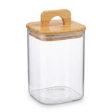 Deconox Bambu Kapaklı Kare Borosilikat Cam Kavanoz 1100 ml, 10 × 15 cm, Contalı Tutma Kulplu Şeffaf Erzak Kabı, Kahve Bakliyat Kuruyemiş ve Kuru Gıda Saklama Kavanozu