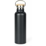 Deconox Bambu Kapaklı Siyah Çelik Termos Matara - 750 ml Sızdırmaz Kilitli Mug - Doğal Ahşap D