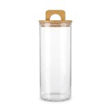 Deconox Bambu Kapaklı Yuvarlak Borosilikat Cam Kavanoz 1500 ml, 10 × 25 cm, Contalı Kulplu Şeffaf Spagetti Makarna ve Kuru Gıda Saklama Kabı