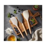Deconox Bambu Saplı Silikon Dar Sıyırma Spatulası, Bambu Uzun Silikon Dar Spatula 27CM 3 Renk Se