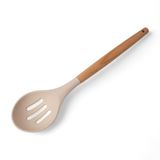 Deconox Bambu Saplı Silikon Delikli Servis Kaşığı, Bambu Uzun Silikon Delikli Servi Kaşığı 27cm 3 Renk Seçenekli (KREM)