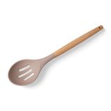 Deconox Bambu Saplı Silikon Delikli Servis Kaşığı, Bambu Uzun Silikon Delikli Servi Kaşığı 27cm 3 Renk Seçenekli (TABA)