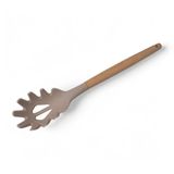 Deconox Bambu Saplı Silikon Makarna Servis Kaşığı – Isıya Dayanıklı, Yapışmaz, 3 Renk Seçenekli, 27cm – Uzun Saplı Makarna Kaşığı (BEJ)