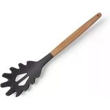 Deconox Bambu Saplı Silikon Makarna Servis Kaşığı – Isıya Dayanıklı, Yapışmaz, 3 Renk Seçenekli, 27cm – Uzun Saplı Makarna Kaşığı (SİYAH)