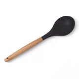 Deconox Bambu Saplı Silikon Servis Kaşığı, Bambu Uzun Silikon Servi Kaşığı 28cm 3 Renk Seçenekli, Yemeklerinizi Servis Etmek İçin Silikon Servis Kaşığı (SİYAH)