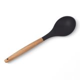 Deconox Bambu Saplı Silikon Servis Kaşığı, Bambu Uzun Silikon Servi Kaşığı 28cm 3 Renk Seçenekli, Yemeklerinizi Servis Etmek İçin Silikon Servis Kaşığı (SİYAH)