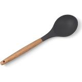 Deconox Bambu Saplı Silikon Servis Kaşığı, Bambu Uzun Silikon Servi Kaşığı 28Cm 3 Renk Seçenekli, Yemeklerinizi Servis Etmek İçin Silikon