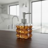 Deconox Beyaz Bubble Design Cam Sıvı Sabunluk - 450 ml Kabartmalı Şık Banyo ve Mutfak Sabunluğu (7x12 cm) (5066 - ŞEFFAF)