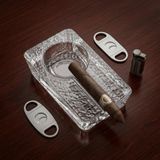 Deconox Bore Model El Yapımı Cam Puro Küllüğü - Şeffaf Dikdörtgen Lüks Puro Tablası ve Kül Haznesi (17.5x10x4.5 cm)