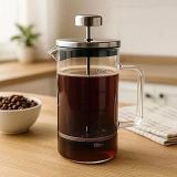 Deconox Borosilikat Cam French Press 350ml - Paslanmaz Çelik Filtreli Ölçekli Kahve ve Bitki Çayı Demliği - Isıya Dayanıklı Kişisel Kupa - Metal Kapaklı