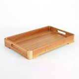 Deconox Büyük Boy Akasya Ahşap Sunum Tepsisi (40x28 cm) - Doğal Ahşap Çay, Kahve ve Kahvaltı Tepsisi, Kulplu Tasarım