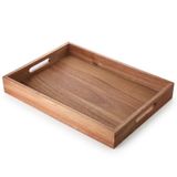 Deconox Büyük Boy Akasya Ahşap Sunum Tepsisi (40x30 cm) - Doğal Ahşap Çay, Kahve ve Kahvaltı Tepsisi, Kulplu Tasarım