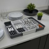 Deconox Çekmece İçi Sürgülü Çatal Kaşık ve Bıçaklık Organizeri - Genişleyebilir Modüler Mutfak Düzenleyici (Açık 55 cm, Kapalı 34 cm) - Açık Gri ve Antrasit Renk