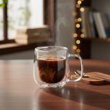 Deconox Çift Cidarlı (Double Wall) Kulplu Cam Kupa - 250 ml Isıya Dayanıklı Borosilikat Çay ve Kahve Kupası - El Yakmayan Modern Tasarım Mug