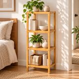 Deconox Dekoratif Ahşap 4’lü Kare Çiçek Rafı, Doğal Bambu 4 Katlı Saksılık ve Çok Amaçlı Depolama Ünitesi, 100 x 33 x 36,5 cm