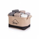 Deconox Dikdörtgen Jüt Düzenleyici Sepet (24x17x14 cm) – Krem Renk Katlanabilir Kumaş Kulplu Organizer | Ev, Mutfak, Banyo, Çocuk Odası ve Ofis İçin Çok Amaçlı Saklama Kutusu 2 MODEL (KREM-SİYAH)