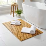 Deconox Doğal Bambu Banyo Paspası (42x62 cm) - Suya Dayanıklı Kaymaz Tabanlı Ahşap Duş Önü Paspas Spa ve Sauna Tipi Izgaralı Banyo Matı