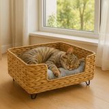 Deconox El Yapımı Hasır Örgü Kedi Yuvası, Yumuşak Minderli, El Yapımı Dekoratif Hasır Yumuşak Minderli Kedi Yatagı, Tamamen Doğal (50CM*40CM*20CM) - 100 x 100 x 10 cm